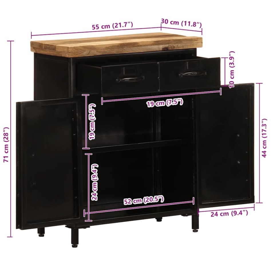 Aparador de madera maciza de mango 55x30x71