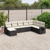 Set de sofás de jardín 8 piezas y cojines ratán sintético negro