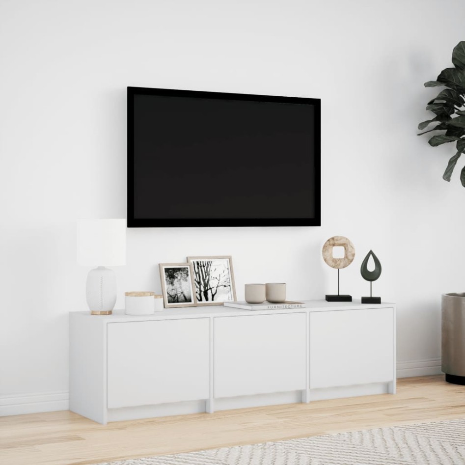 Mueble de TV con LED madera de ingeniería blanco 140x34x40