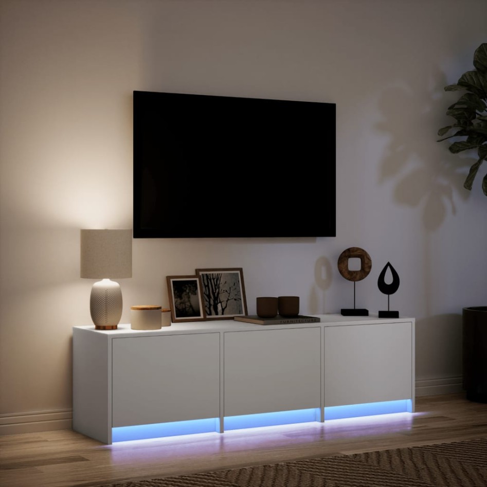 Mueble de TV con LED madera de ingeniería blanco 140x34x40