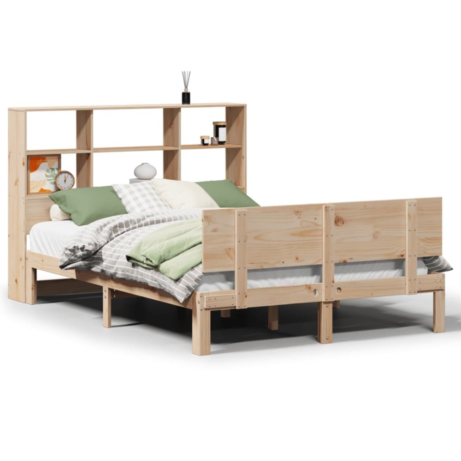Cama con estantería sin colchón madera maciza de pino