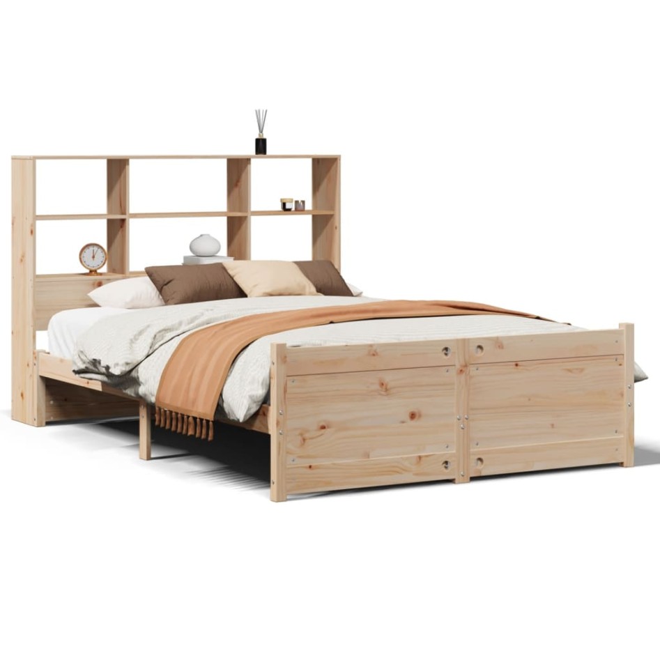 Cama con estantería sin colchón madera maciza de pino