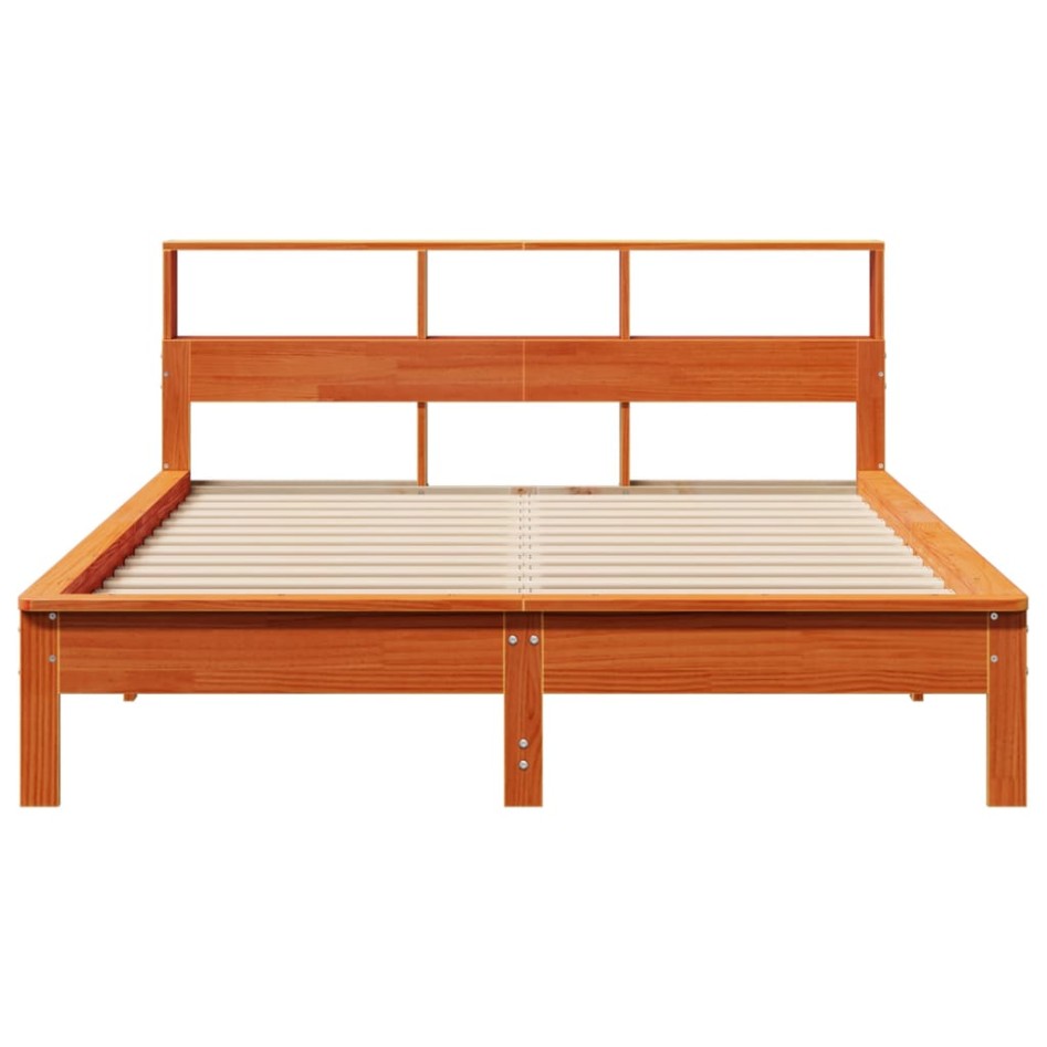 Cama con estantería sin colchón madera maciza marrón