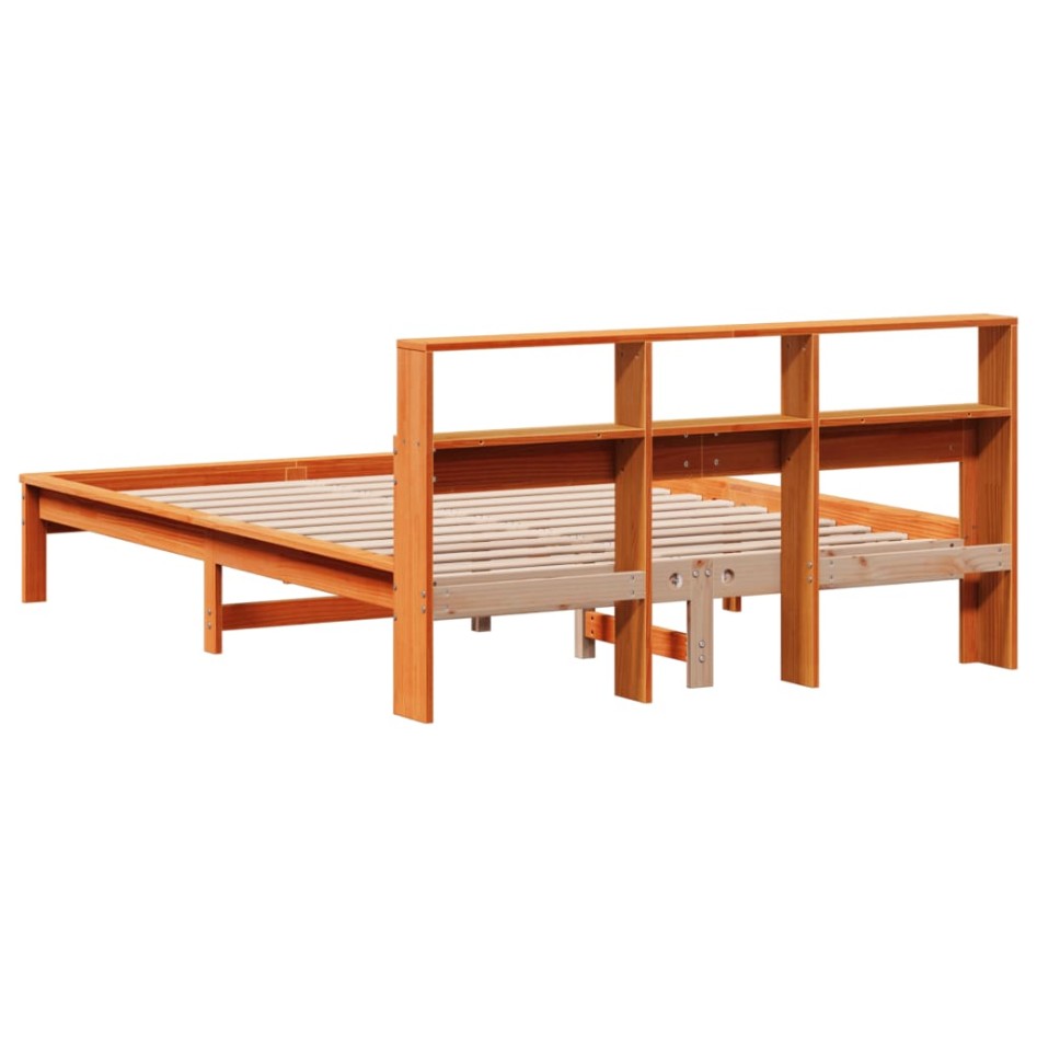 Cama con estantería sin colchón madera maciza marrón