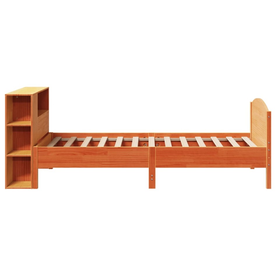 Cama con estantería sin colchón madera maciza marrón 100x200