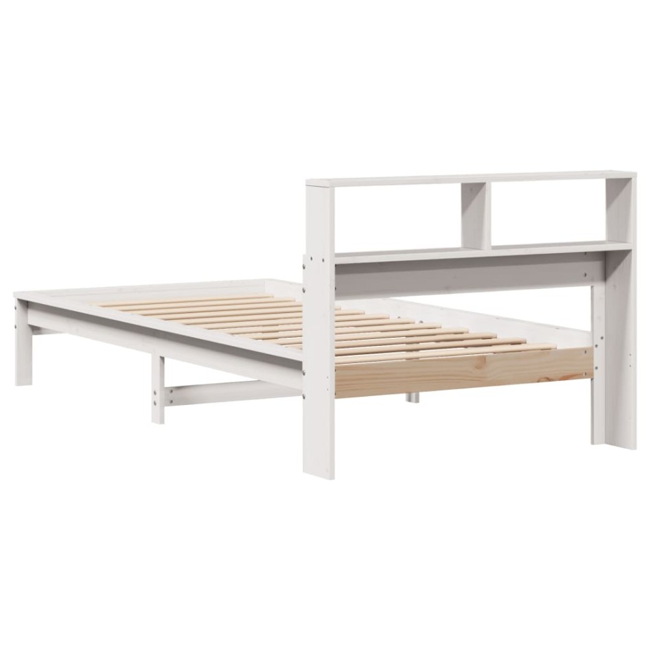 Cama con estantería sin colchón madera maciza blanco 90x200