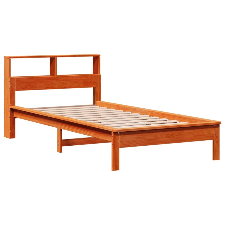 Cama con estantería sin colchón madera maciza marrón 75x190