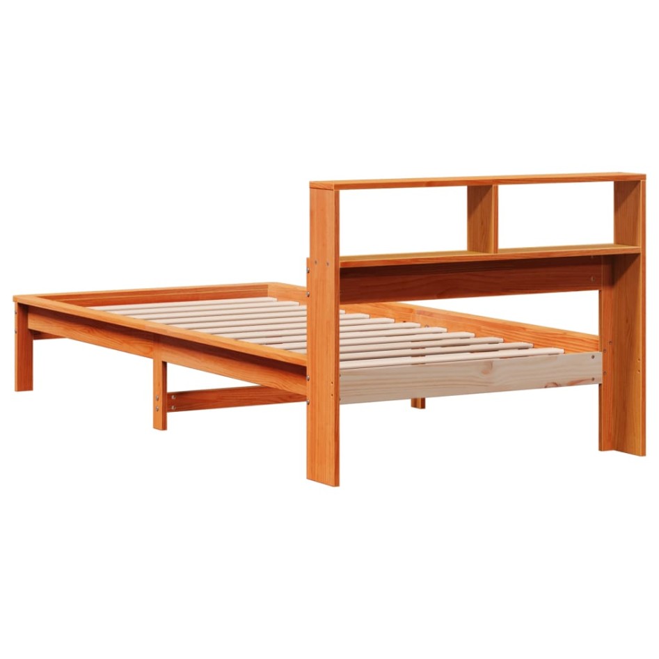Cama con estantería sin colchón madera maciza marrón 75x190
