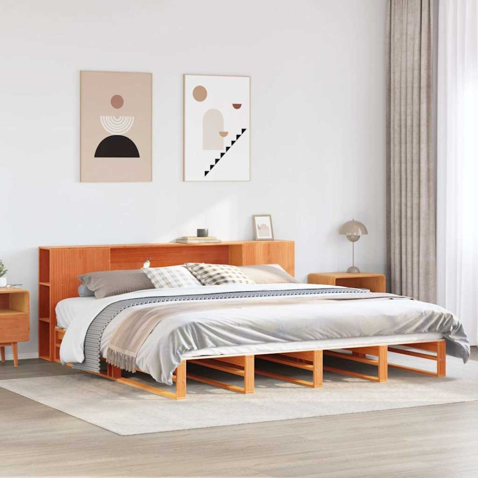 Cama con estantería sin colchón madera maciza marrón 200x200