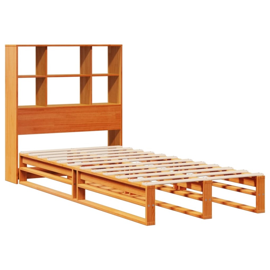 Cama con estantería sin colchón madera maciza marrón 90x200