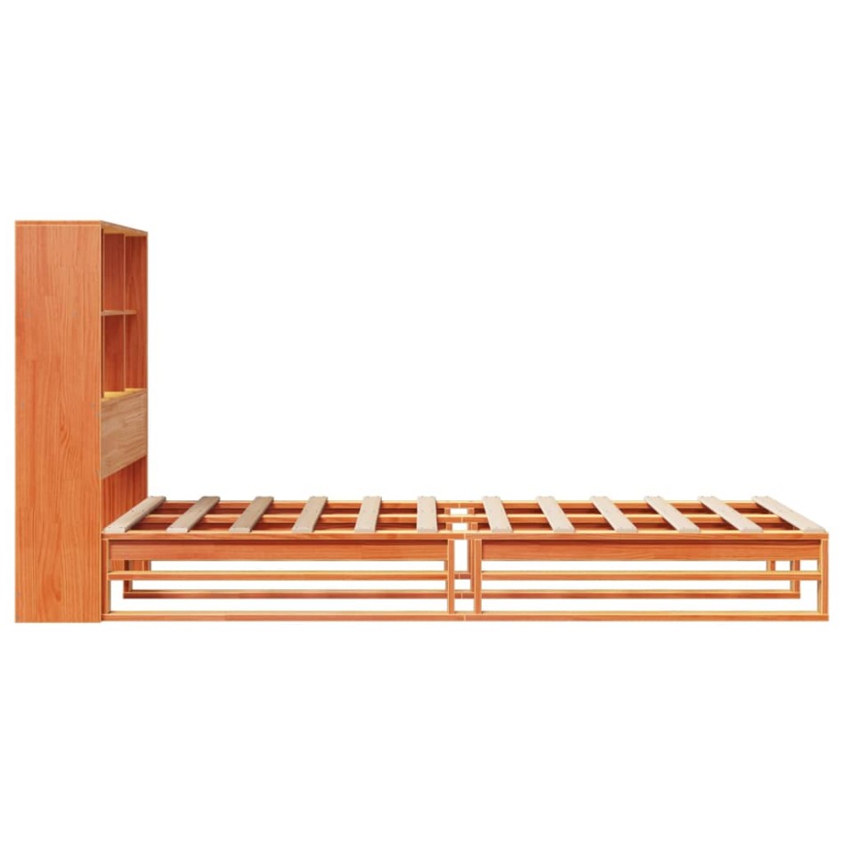 Cama con estantería sin colchón madera maciza marrón 90x200