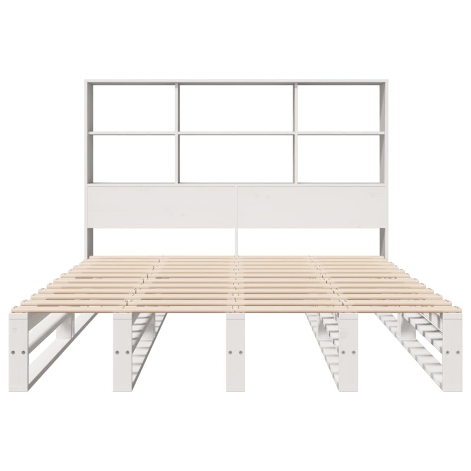 Cama con estantería sin colchón madera maciza blanca 150x200