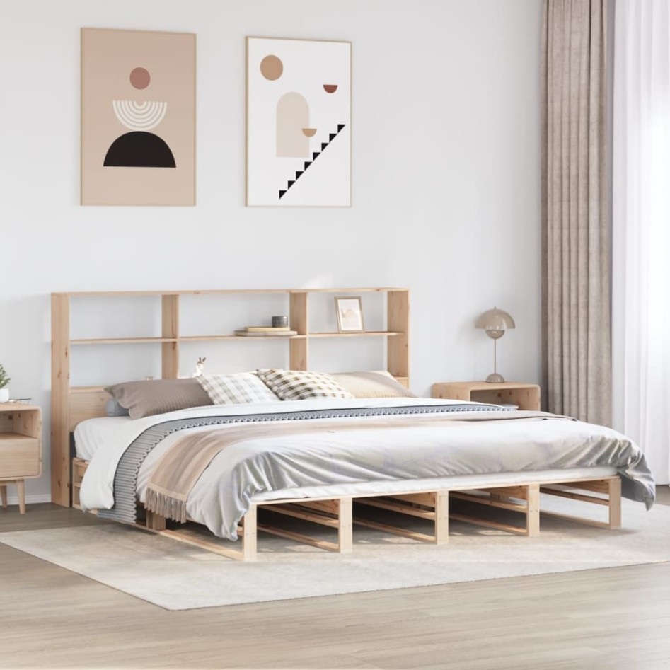 Cama con estantería sin colchón madera maciza 200x200
