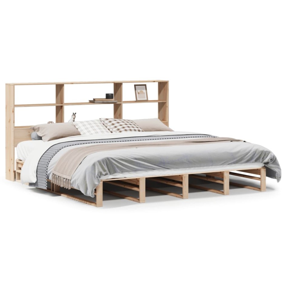 Cama con estantería sin colchón madera maciza 200x200