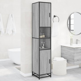 Armario de baño madera y metal gris Sonoma 35x37,5x188,5