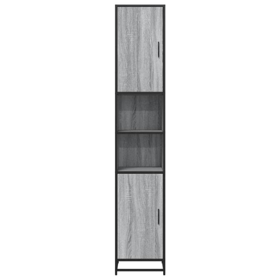 Armario de baño madera y metal gris Sonoma 35x37,5x188,5