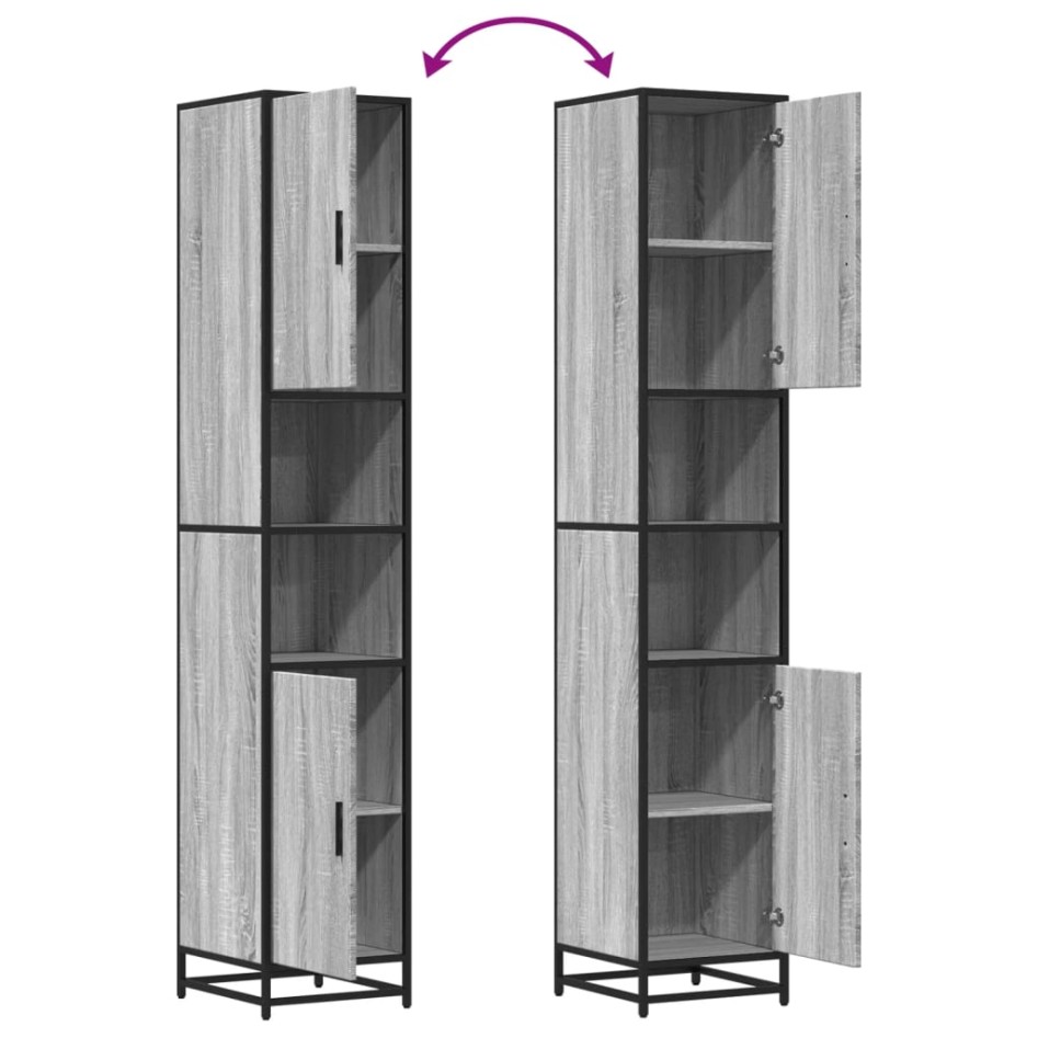 Armario de baño madera y metal gris Sonoma 35x37,5x188,5