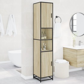 Armario de baño madera y metal roble Sonoma 35x37,5x188,5