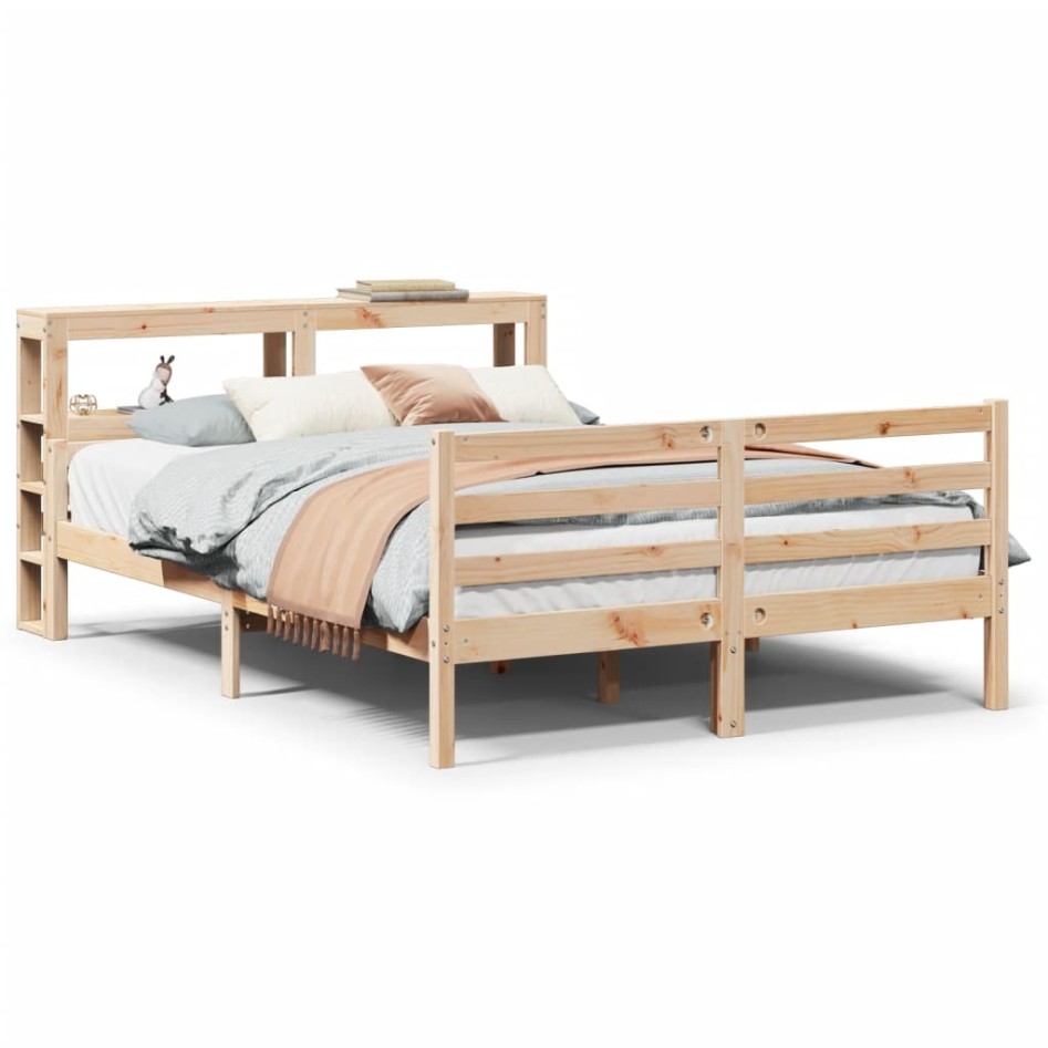 Estructura de cama con cabecero madera de pino blanco