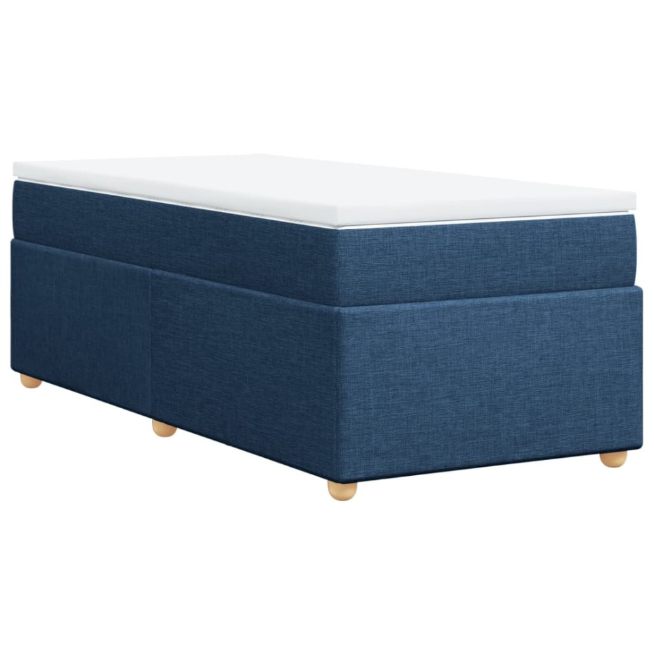 Cama box spring con colchón tela azul 90x190