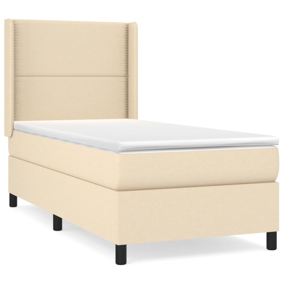 Cama box spring con colchón tela color crema 80x200