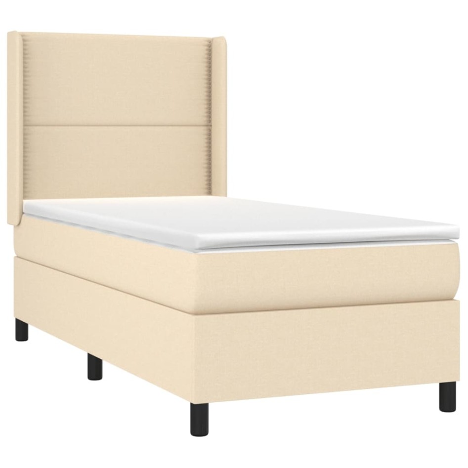Cama box spring con colchón tela color crema 80x200