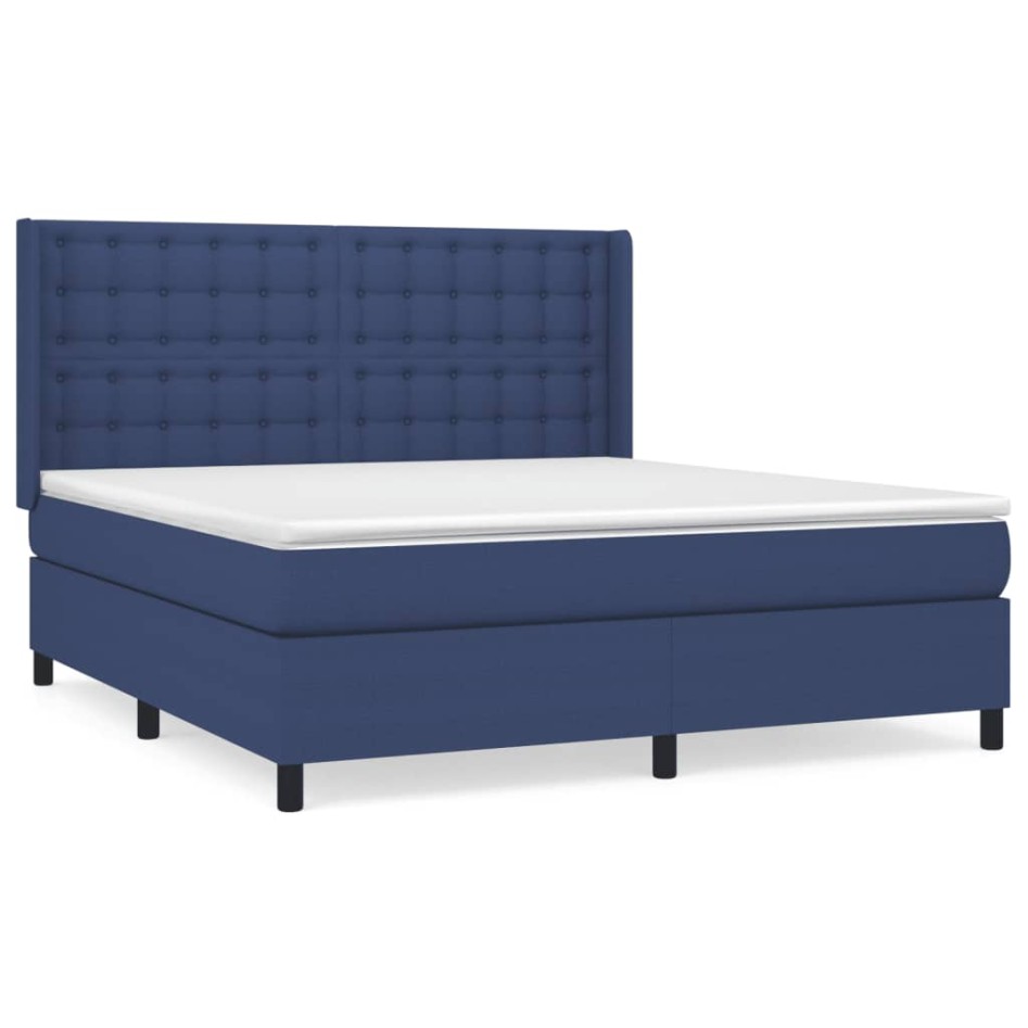 Cama box spring con colchón tela azul 160x200