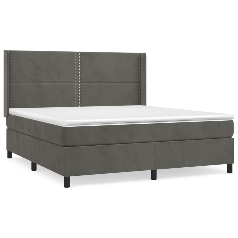 Cama box spring con colchón terciopelo gris oscuro 160x200