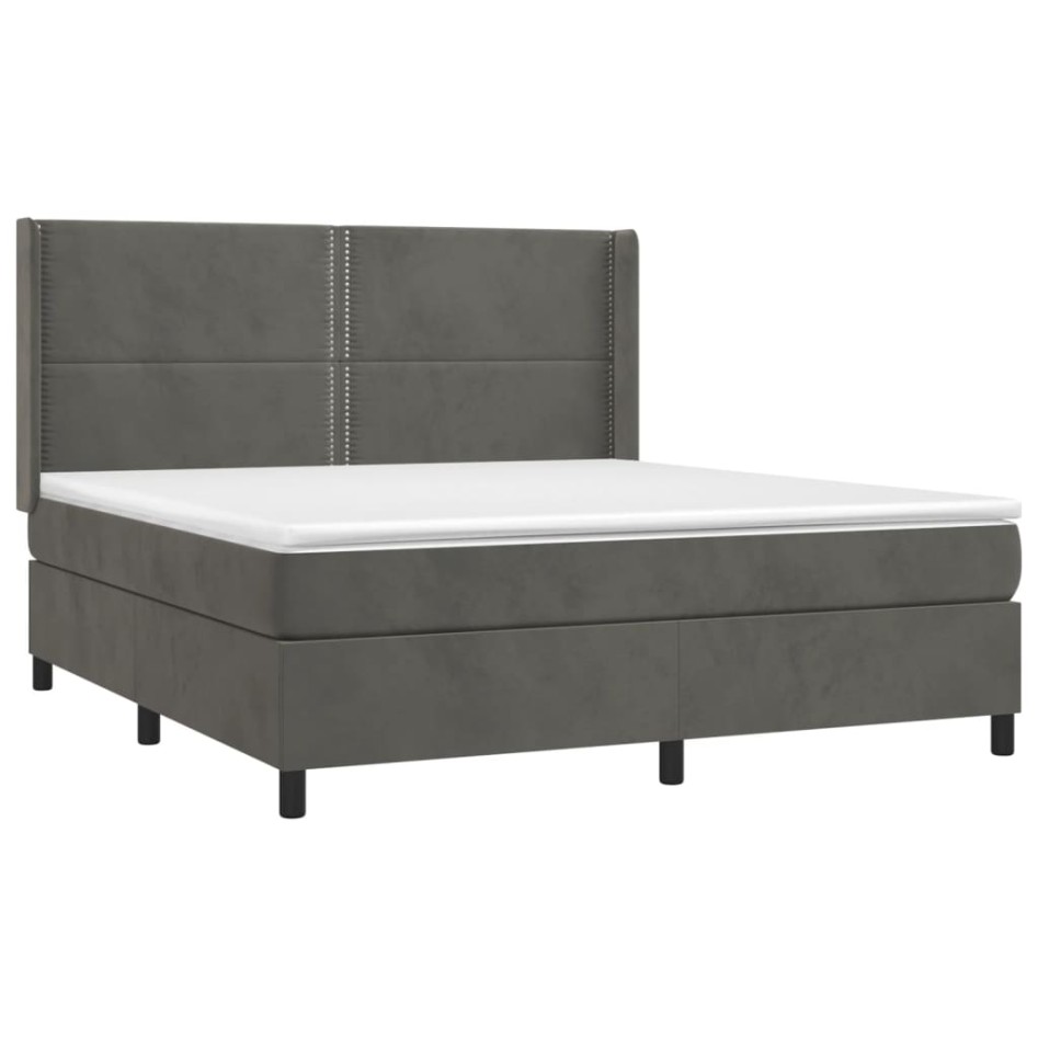 Cama box spring con colchón terciopelo gris oscuro 160x200