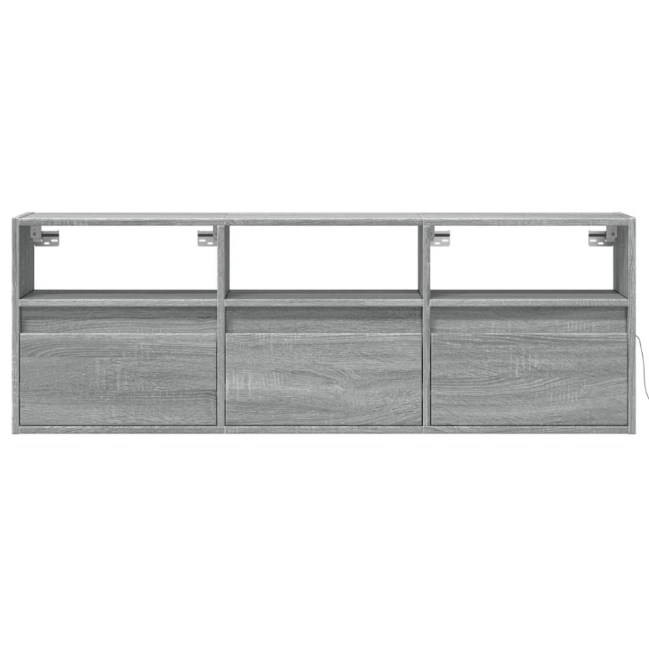 Mueble de TV de pared con luces LED gris Sonoma 130x31x45