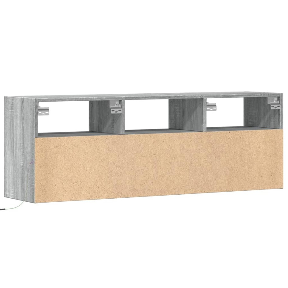 Mueble de TV de pared con luces LED gris Sonoma 130x31x45