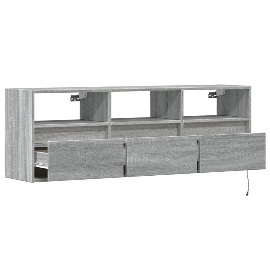 Mueble de TV de pared con luces LED gris Sonoma 130x31x45