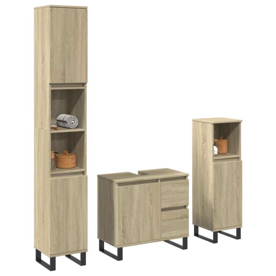 Set de muebles de baño 3 pzas madera contrachapada roble