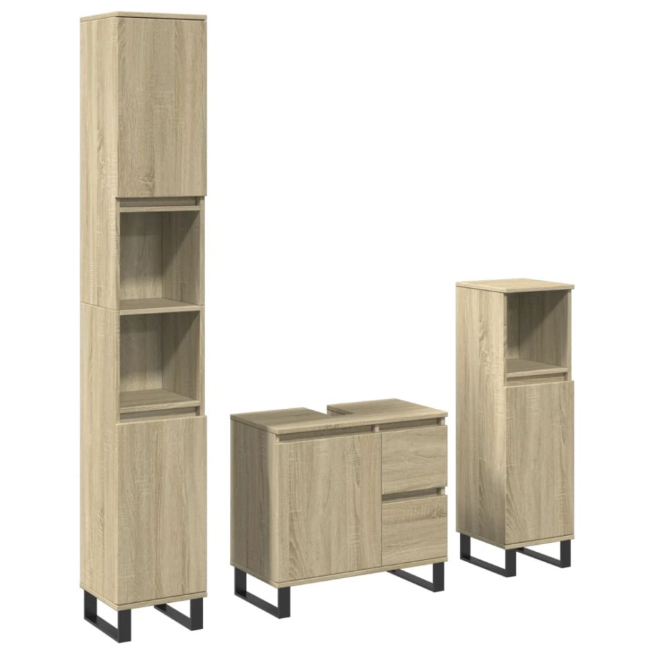 Set de muebles de baño 3 pzas madera contrachapada roble