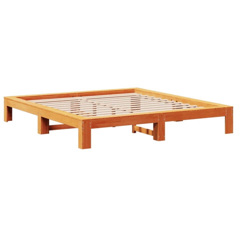 Cama sin colchón madera maciza de pino marrón cera 200x200
