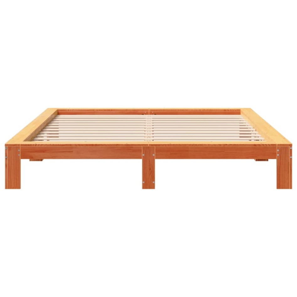 Cama sin colchón madera maciza de pino marrón cera 200x200