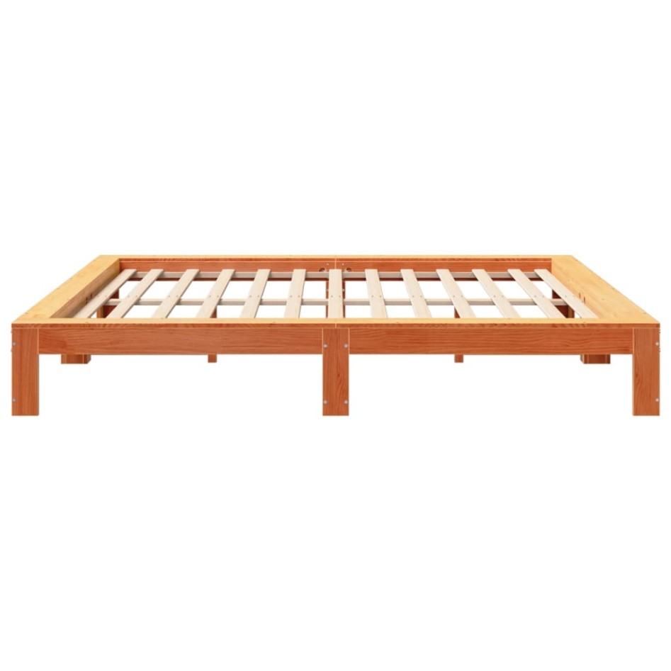 Cama sin colchón madera maciza de pino marrón cera 200x200