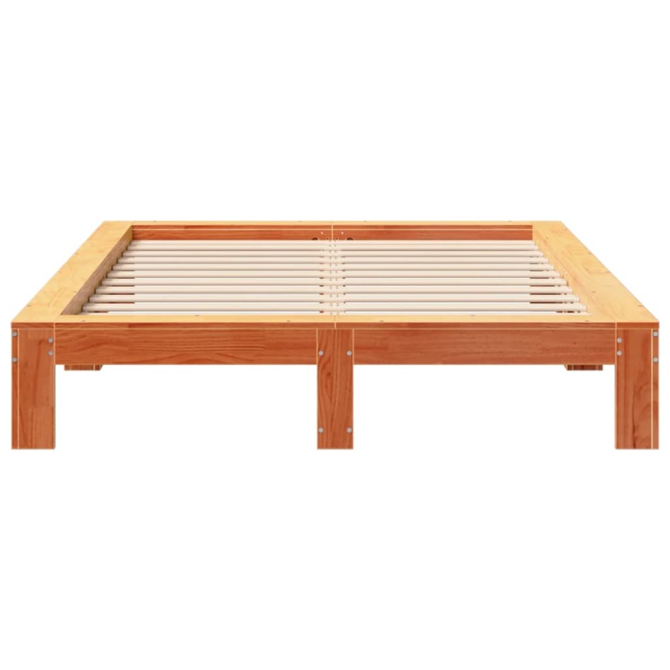 Cama sin colchón madera maciza pino marrón cera 150x200