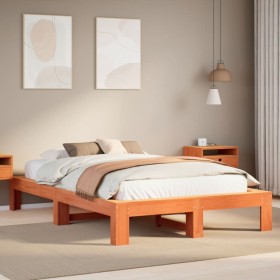 Estructura de cama sin colchón madera maciza marrón 135x190