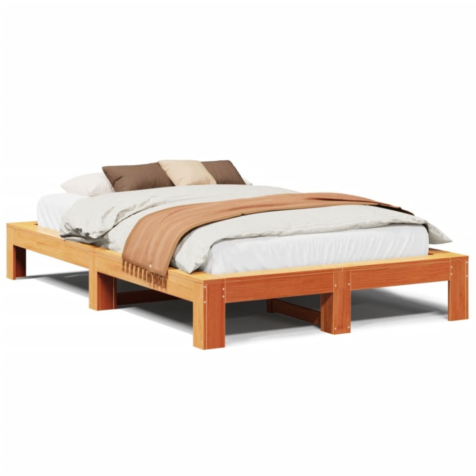Estructura de cama sin colchón madera maciza marrón 135x190