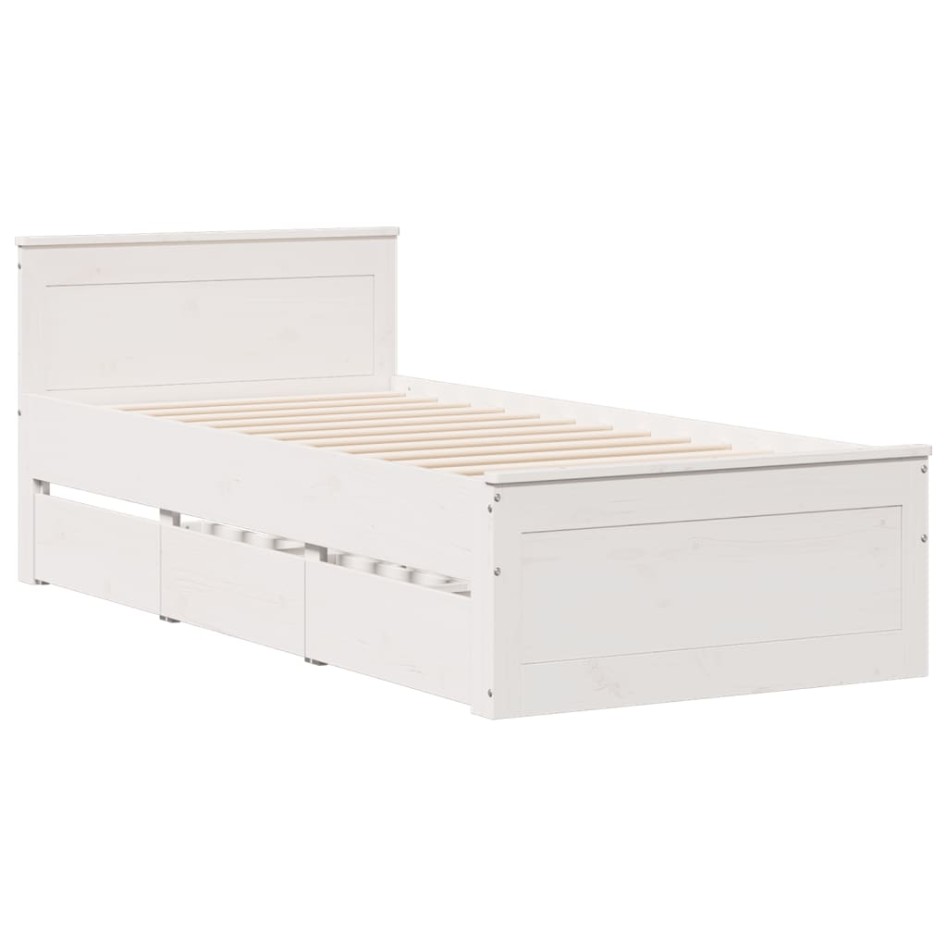 Cama con cabecero sin colchón madera maciza blanca 90x200