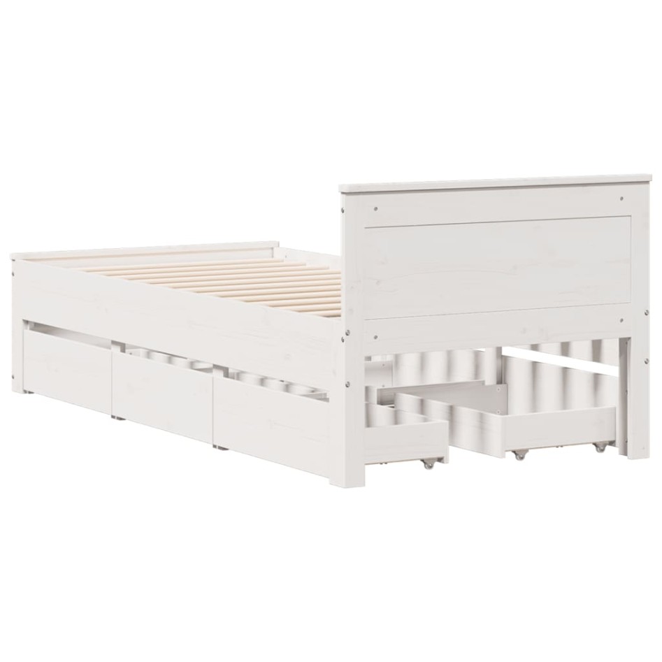 Cama con cabecero sin colchón madera maciza blanca 90x200