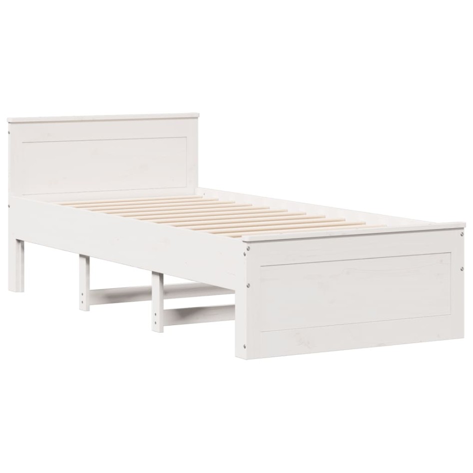 Cama con cabecero sin colchón madera maciza blanca 90x200