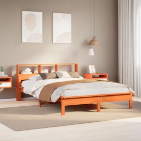 Cama sin colchón madera maciza de pino marrón cera 160x200