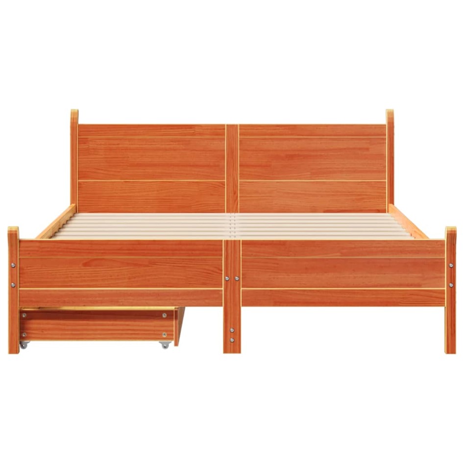 Cama sin colchón madera maciza de pino marrón cera 140x190