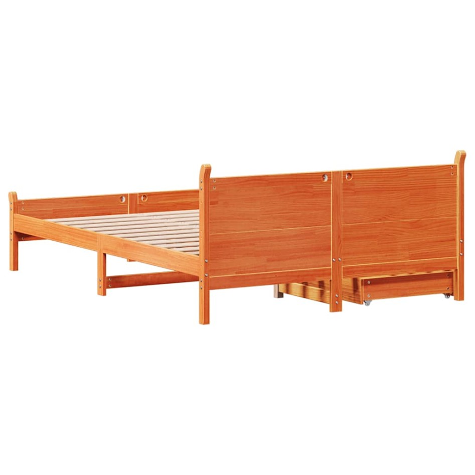 Cama sin colchón madera maciza de pino marrón cera 140x190