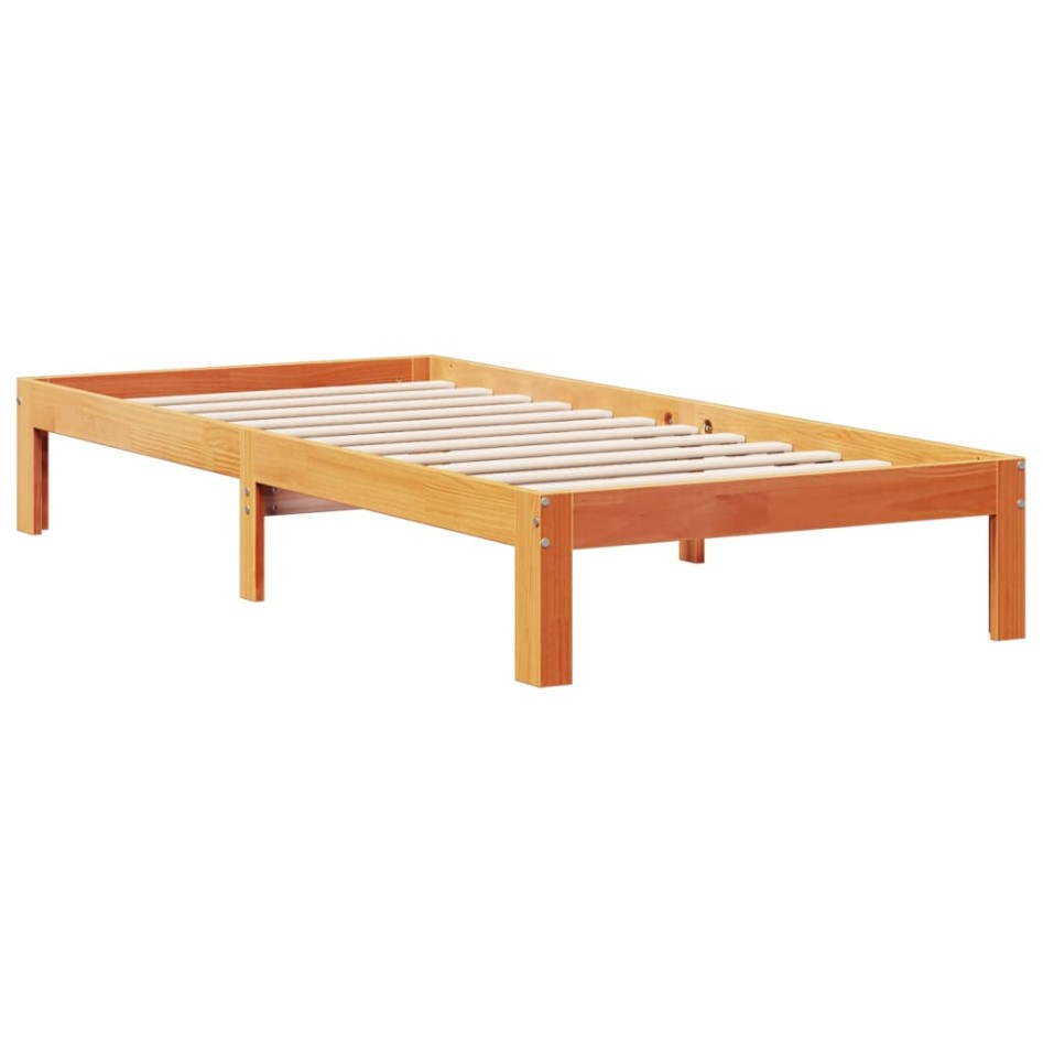 Cama con estantería sin colchón madera maciza marrón 75x190
