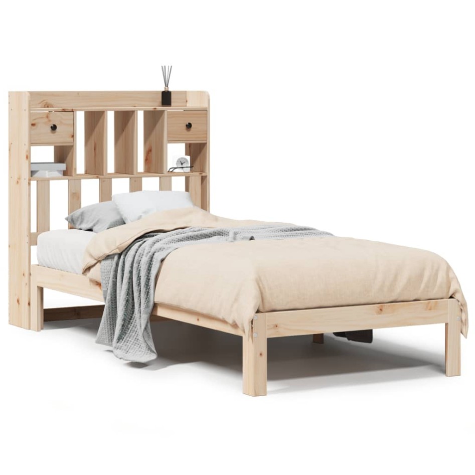 Cama con estantería sin colchón madera maciza de pino 90x200