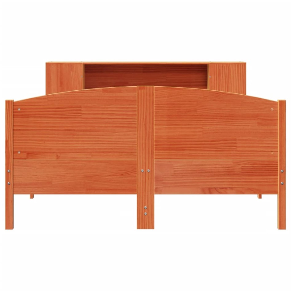Cama con estantería sin colchón madera maciza marrón 160x200