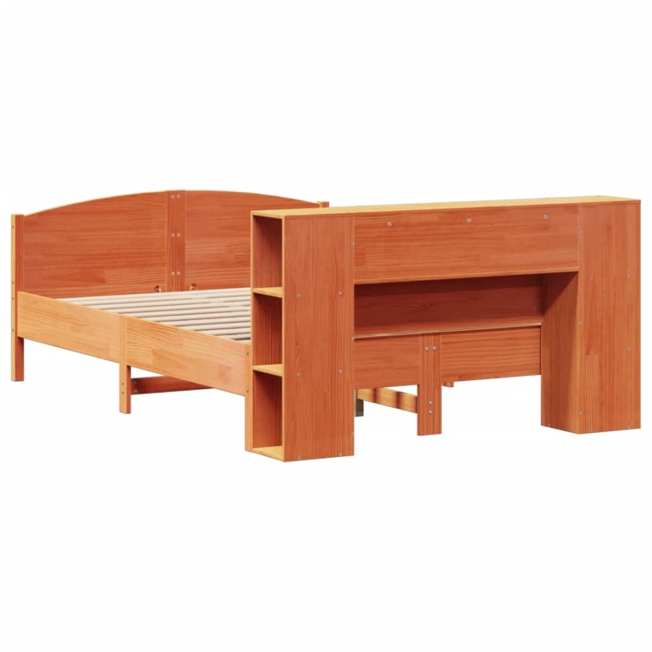 Cama con estantería sin colchón madera maciza marrón 160x200
